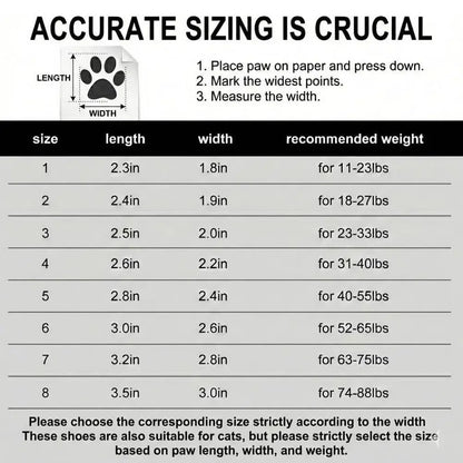 size chart for light up dog shoes for summer showing length and width measurements for accurate fitting