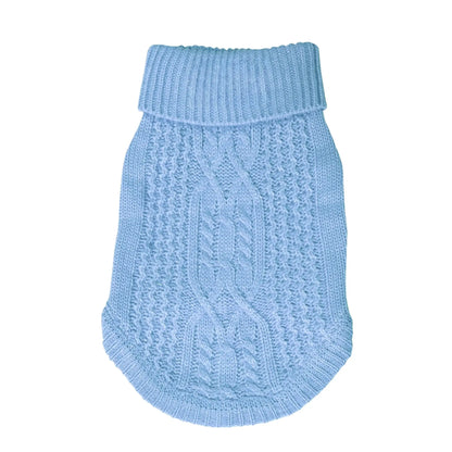 Light blue dog winter sweater, soft knitted pet clothing for warmth, comfort, and outdoor autumn/winter wear