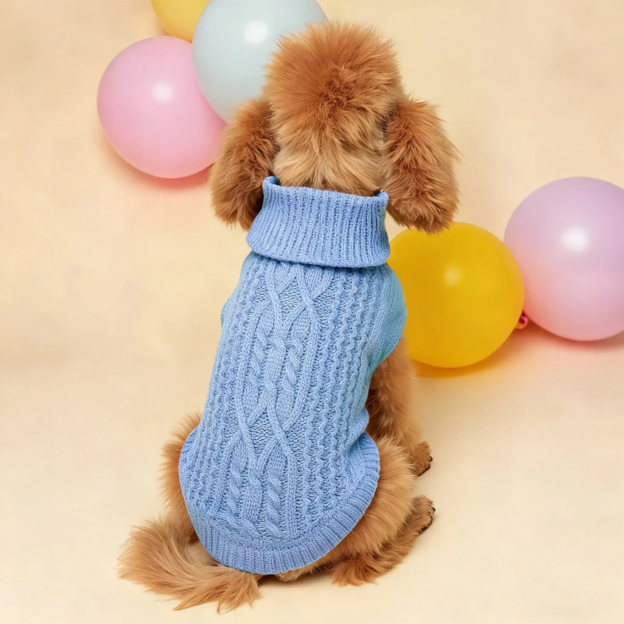 dog winter sweater for small dog, blue knitted pet outfit, soft warm winter clothing for outdoor comfort