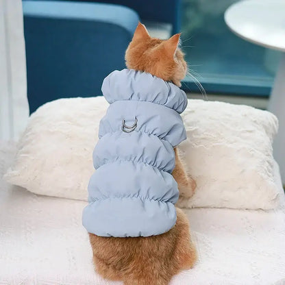 Light blue cotton dog jacket for medium dogs, warm straps, padded two-legged autumn-winter pet coat