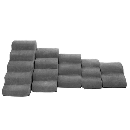 Memory foam dog stairs for small pets in gray, providing easy access to furniture for dogs and cats.