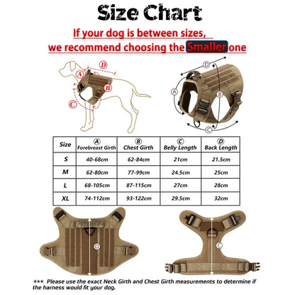 Size chart for Military Large Dog Harness Pet German Shepherd Malinois Training Vest Tactical Medium Dog Harnesses Hunting for Dogs Accessories.