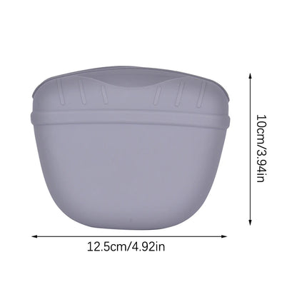The New Pet Dog Puppy Treat Bag Pouch Walk Obedience Training Reward Biscuit dimensions shown, 12.5cm x 10cm.