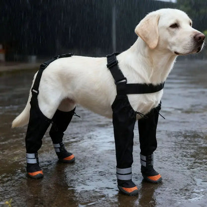 waterproof dog boots with suspender straps for Labrador protection on wet outdoor hikes and rough terrain