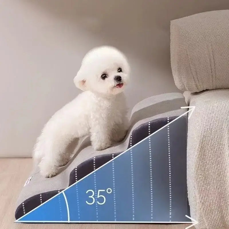 non-slip foam dog stairs for small dogs with a 35-degree incline, designed for easy access for older pets.