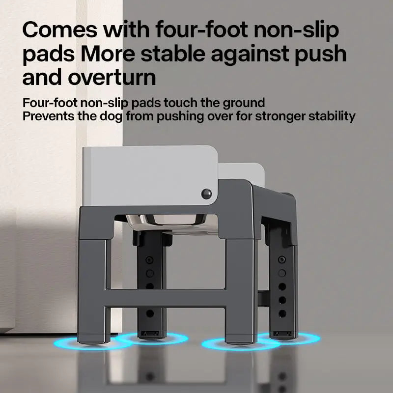 Collapsible Elevated Dog Bowls Adjustable Raised Stand with Double Stainless Steel Food Water Bowls for Small Medium Large Dogs with non-slip pads.
