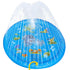 Non-slip splash pad for kids and pets featuring a blue inflatable design with playful marine characters and water spray.