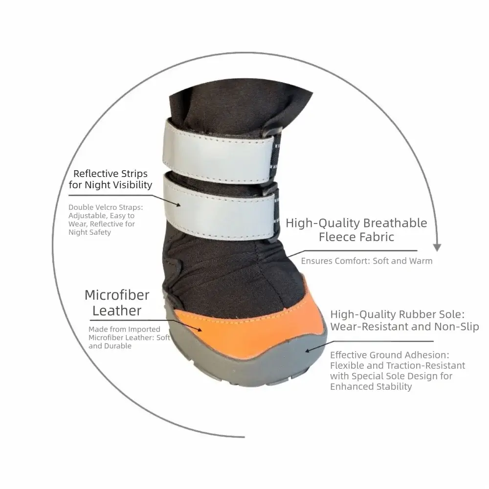 waterproof dog hiking boots with reflective straps, non-slip rubber sole, microfiber leather, breathable fleece fabric