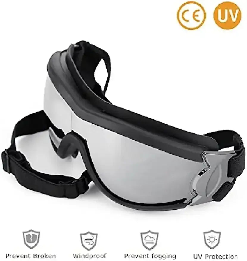 Dog sunglasses with UV protection, adjustable pet goggles for large dogs, windproof, anti-fog eye wear in black