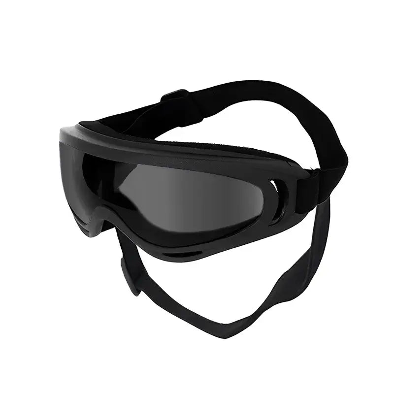 dog sunglasses with grey lenses, adjustable black UV protection goggles for pets, soft PVC frame