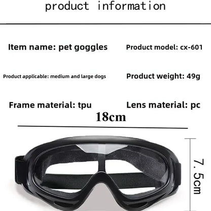 Black dog sunglasses for medium and large dogs, adjustable pet goggles with UV-protective PC lenses and TPU frame