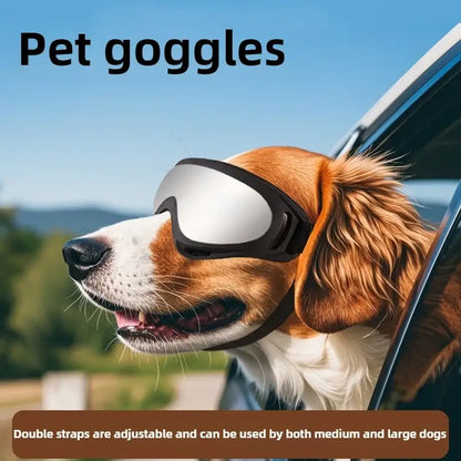 dog sunglasses for medium and large dogs, adjustable double straps, UV eye protection pet goggles
