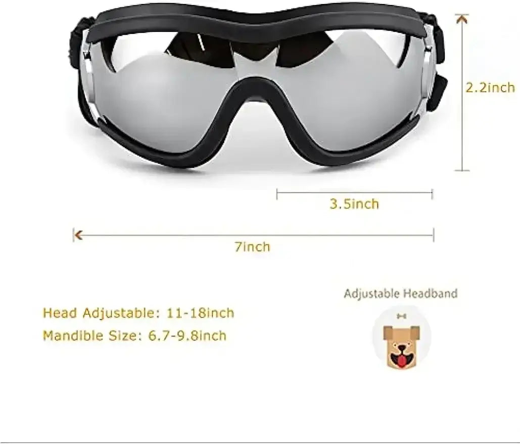 Adjustable dog sunglasses with UV protection, black goggles for large dogs, comfortable pet eye wear