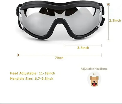 Adjustable dog sunglasses with UV protection, black goggles for large dogs, comfortable pet eye wear