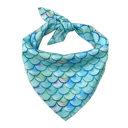 dog beach bandana blue mermaid scale triangular scarf for small, medium and large dogs
