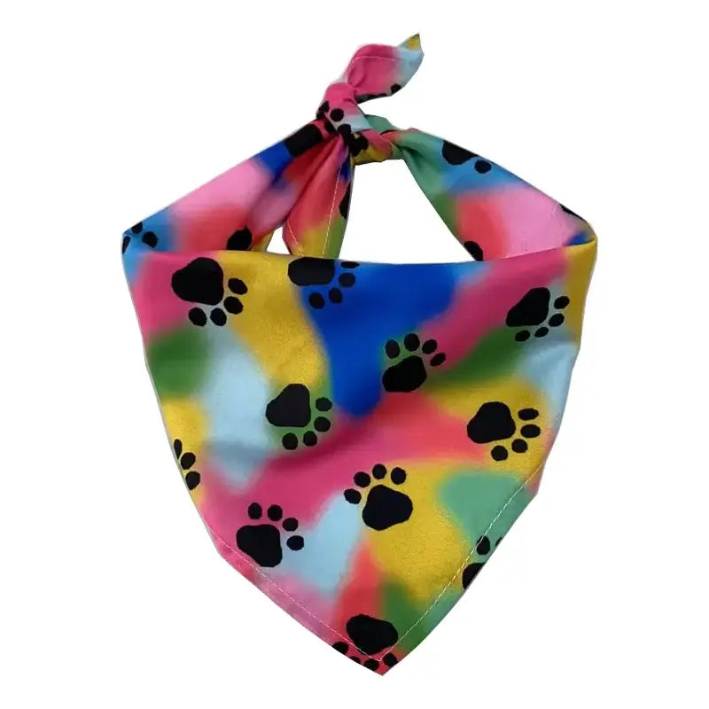 Colorful paw print dog beach bandana triangular scarf for small medium large dogs, cute summer pet accessory