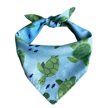 dog beach bandana blue turtle print polyester triangular scarf pet kerchief for small medium large dogs