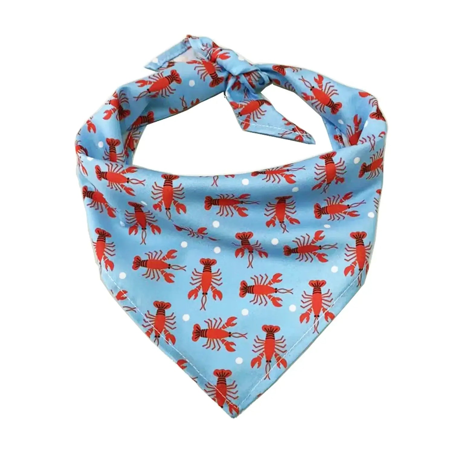 Dog beach bandana blue polyester triangular scarf with red lobster print for small medium large dogs, Color N