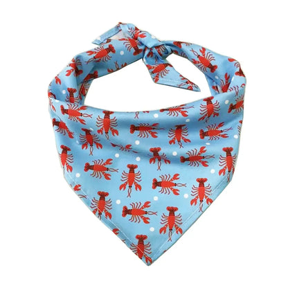 Dog beach bandana blue polyester triangular scarf with red lobster print for small medium large dogs, Color N