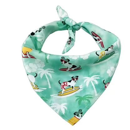dog beach bandana green surf print triangular pet scarf for small medium large dogs