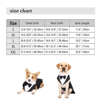 Size chart for Pet Dog Clothes Fashion Party Show Formal Suit Tie Bow Shirt Wedding Tuxedo Halloween Dress for Small Large Dog Clothes Supplies.