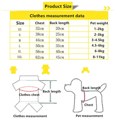 Product Size chart for Pet Dog Clothes for Dogs Hoodies Funny Fruit Dog Coat Puppy Pet Clothing for Dogs Costume Chihuahua Yorkshire Ropa Perro