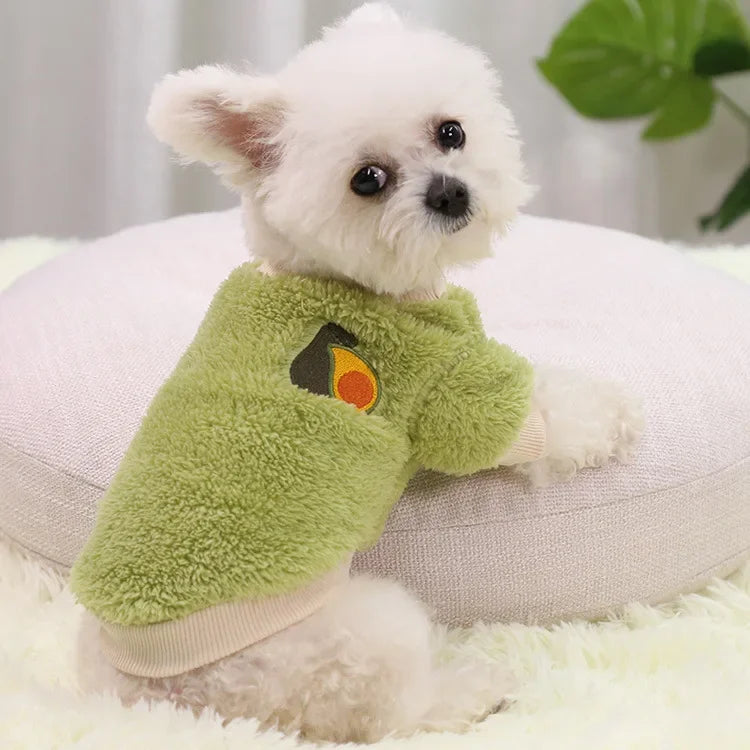 Pet Dog Clothes For Small Dogs Clothing Warm Clothing for Dogs Coat Puppy Outfit Pet Clothes for Small Dog Hoodies Chihuahua on a fluffy cushion.