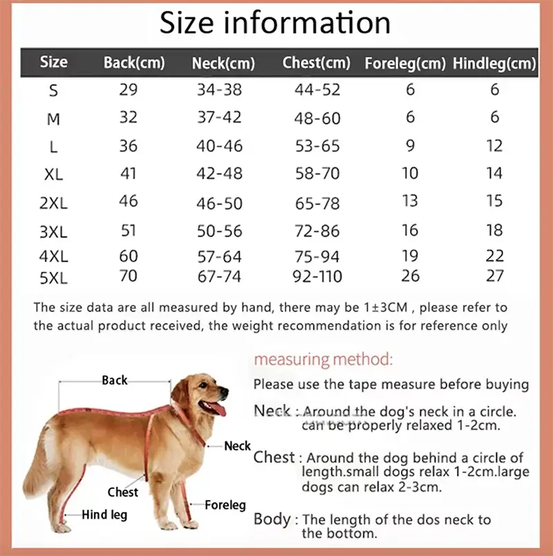 waterproof dog winter coat size chart for medium and large dogs with adjustable reflective warm jacket fit guide