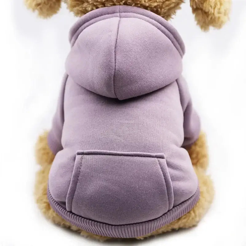 Purple dog winter coat fleece hoodie jacket for small dogs, warm pet clothes with hood and pocket
