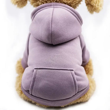 Purple dog winter coat fleece hoodie jacket for small dogs, warm pet clothes with hood and pocket