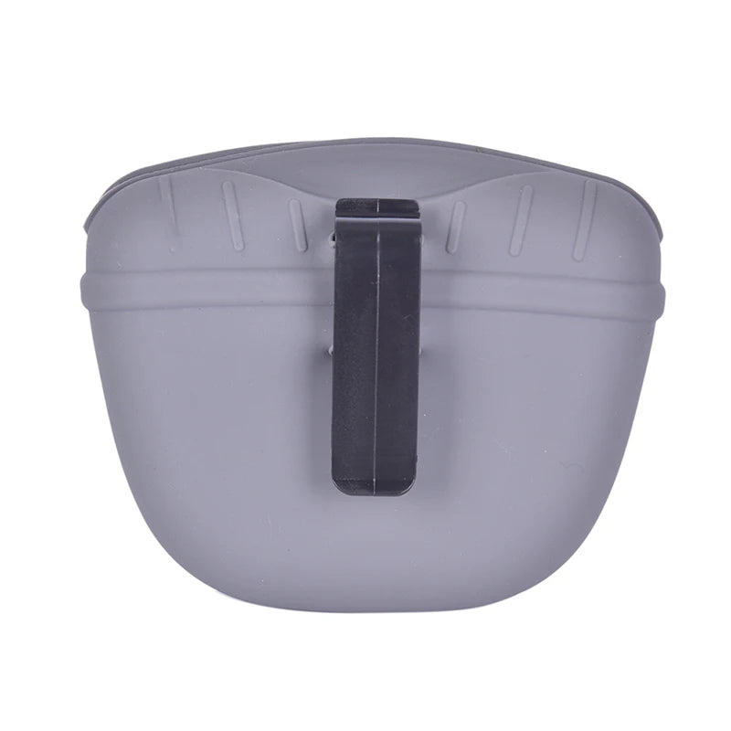 The New Pet Dog Puppy Treat Bag Pouch Walk Obedience Training Reward Biscuit - gray silicone pouch with clip.