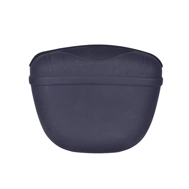 The New Pet Dog Puppy Treat Bag Pouch Walk Obedience Training Reward Biscuit in black silicone material.