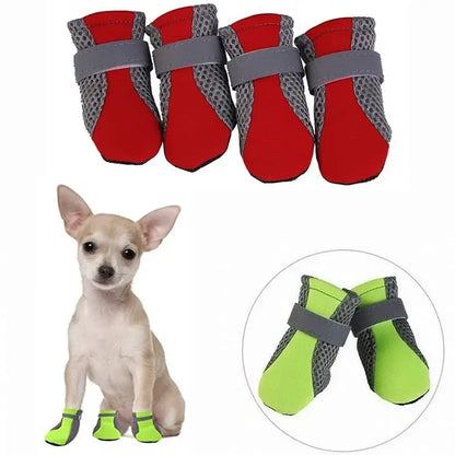 Breathable waterproof dog shoes for small and medium dogs, featuring comfortable design and reflective materials.