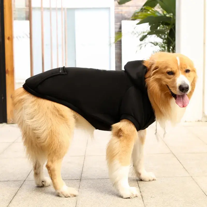 large dog hoodie with pockets black fleece hooded sweatshirt for Golden Retriever spring and autumn pet clothing
