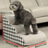 Small dog using pet stairs for small dogs, 2-step foam ramp for easy access to sofa and bed, non-slip design.