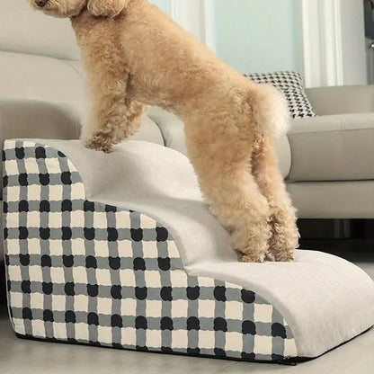 Pet stairs for small dogs with two steps, designed for easy access to sofas and beds, featuring a non-slip design.