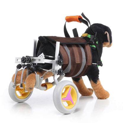 Dog wheelchair scooter for pets designed for mobility assistance, featuring adjustable harness and wheels.
