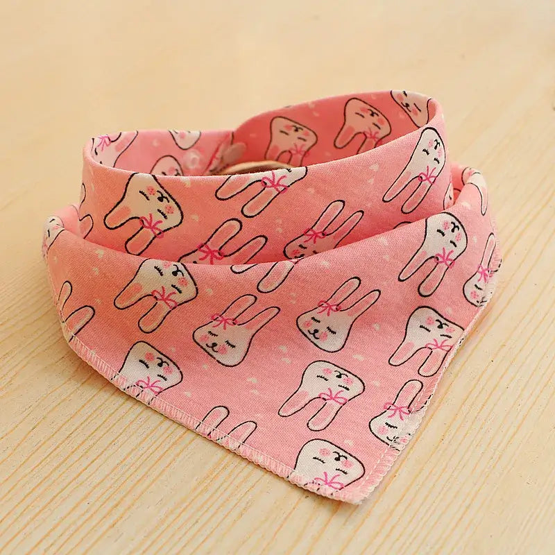 Cute pink christmas dog bandana with soft bunny print, durable cotton pet kerchief scarf for dogs and cats