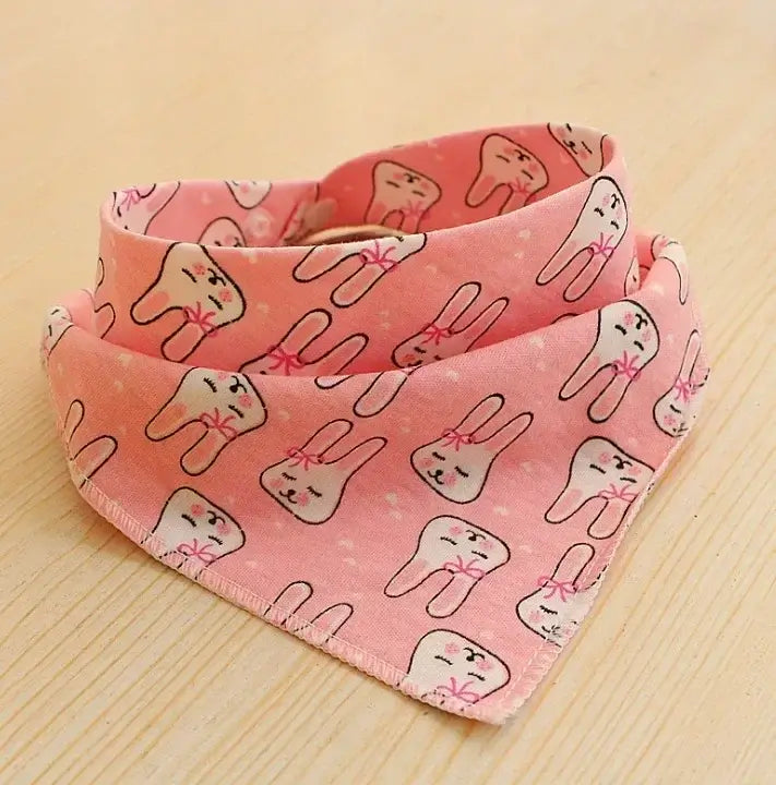 christmas dog bandana pink cotton triangular pet scarf with cute bunny print for dogs and cats