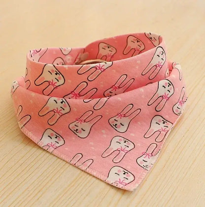 christmas dog bandana pink cotton triangular pet scarf with cute bunny print for dogs and cats