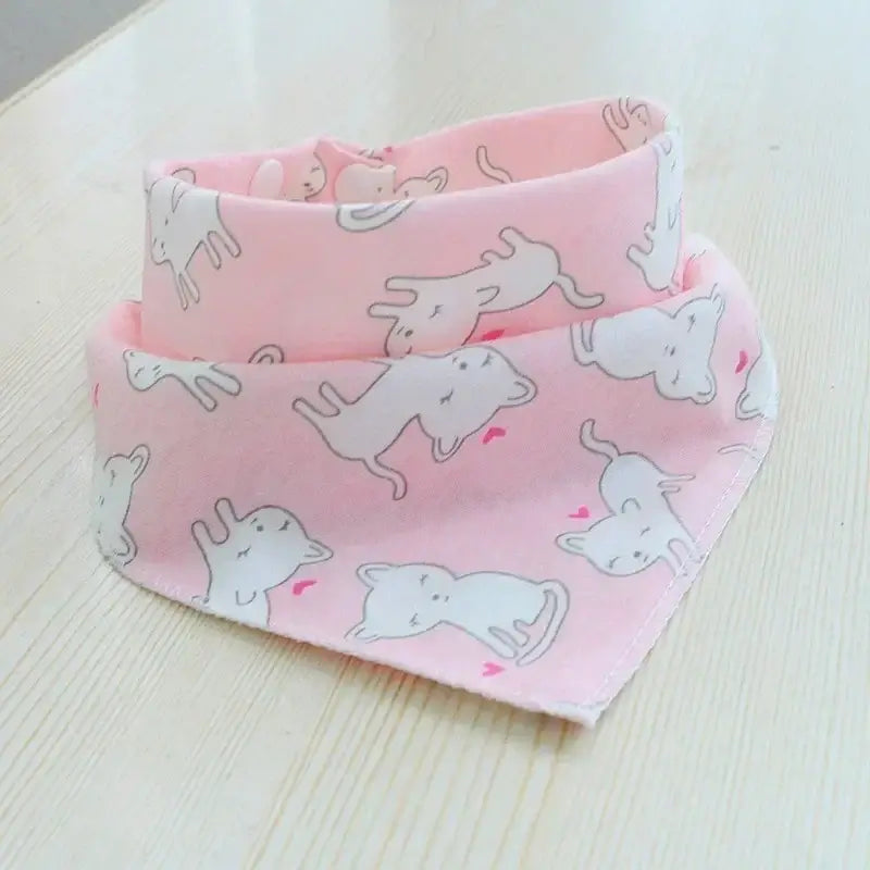 Pink christmas dog bandana with cute rabbit print, soft 100% cotton triangular pet scarf for dogs and cats, color 6