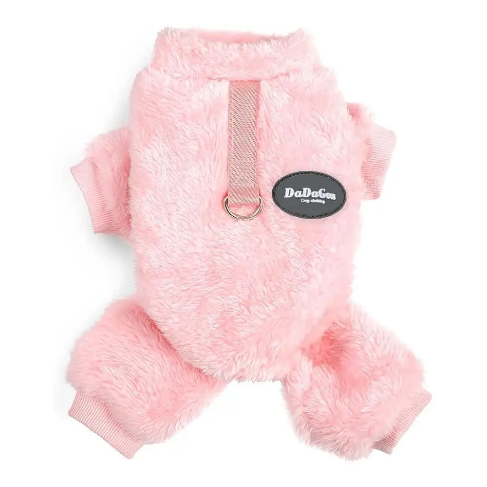 Pink small dog fleece sweater for small dogs, winter pet clothes with plush fleece, Chihuahua and Yorkie doggie pajama style