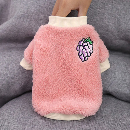 Pet Dog Clothes For Small Dogs Clothing Warm Clothing for Dogs Coat Puppy Outfit Pet Clothes for Small Dog Hoodies Chihuahua in pink with grape design.