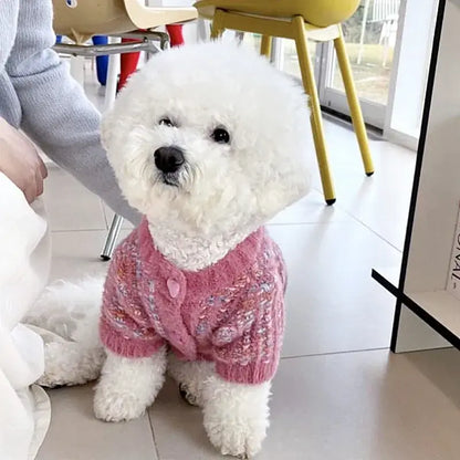 Pet Dog Sweaters for Small Dogs Winter Warm Dog Clothes Fashion Puppy Cardigan Sweater Cute Solid Cat Knitted Coat Pet Costumes