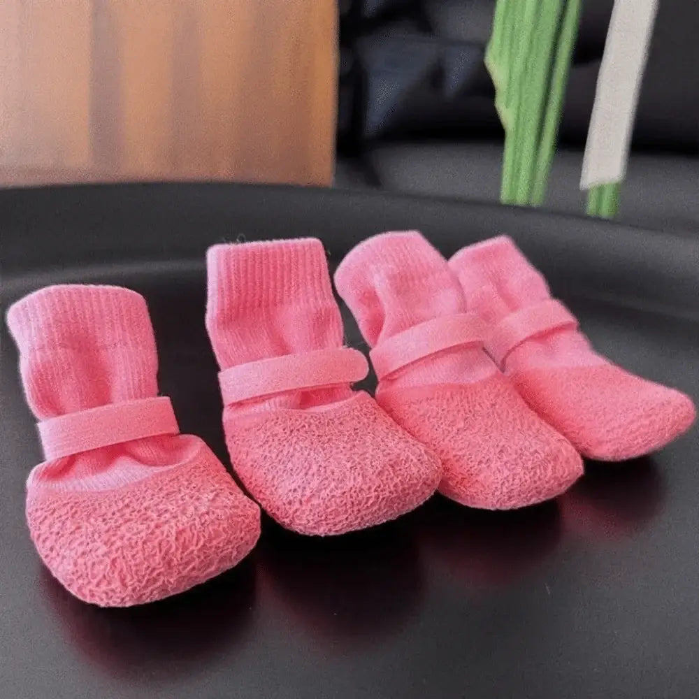 Pink waterproof dog boots set of 4, non-slip, wear-resistant, comfortable, breathable pet shoes for winter