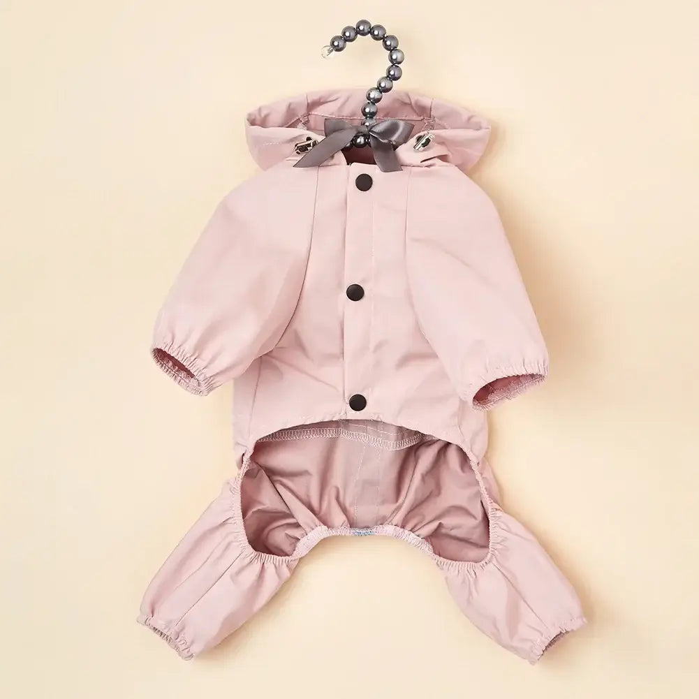 Pink waterproof dog raincoat hooded puppy jumpsuit jacket for small and medium dogs, lightweight pet clothes