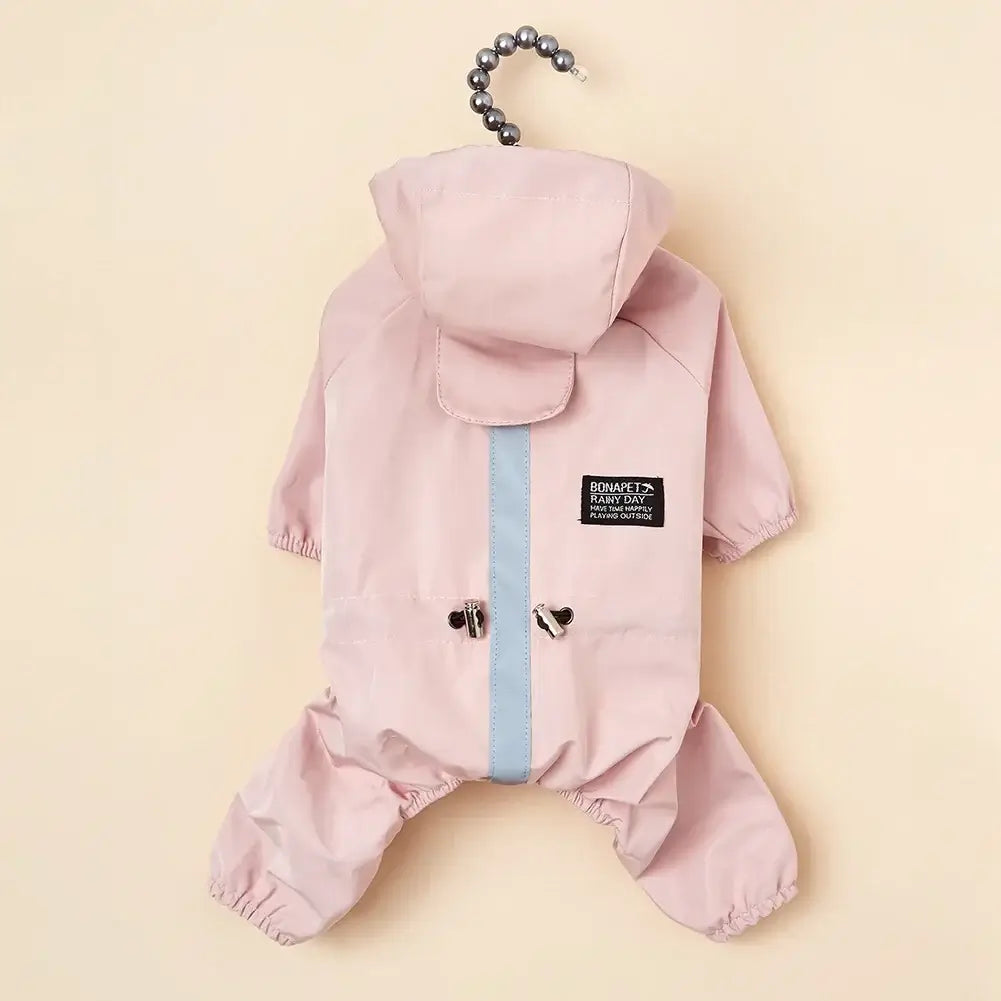 Pink waterproof dog raincoat puppy jumpsuit for small medium dogs, hooded polyester jacket for Chihuahua and Yorkshire