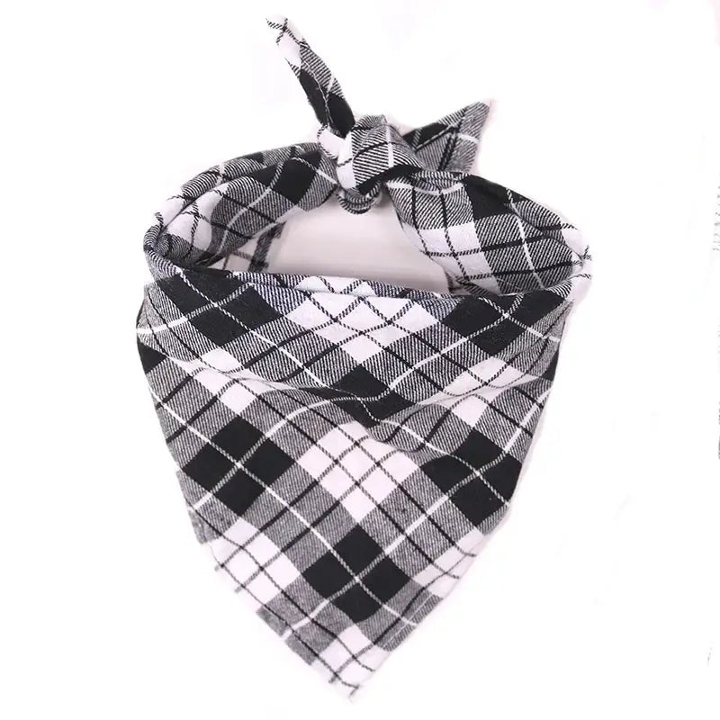 plaid cotton dog bandana white black plaid washable triangular scarf for dogs and cats
