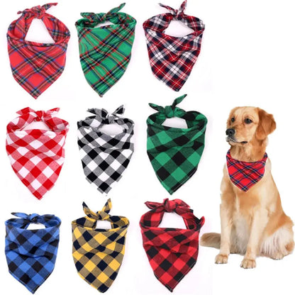 cotton dog bandana plaid pet scarf bib with bow tie collar for dogs and puppies, washable