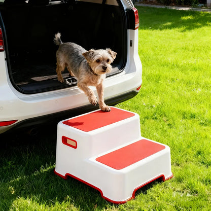 Portable dog stairs for small breeds, helping a dog safely access a vehicle with confidence.